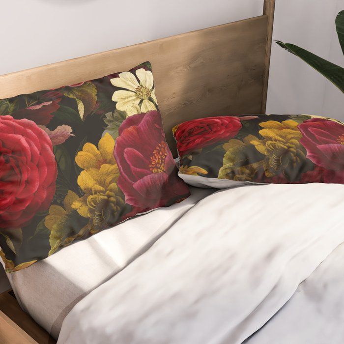 Dutch Midnight Vintage Red Roses Garden Pillow Sham Gallery Image 2