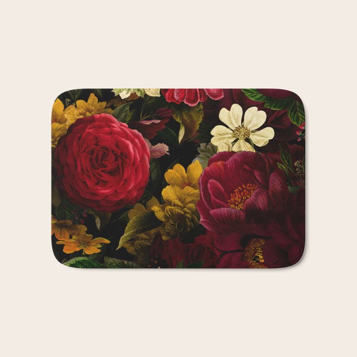 Dutch Midnight Vintage Red Roses Garden Bath Mat Gallery Image 1