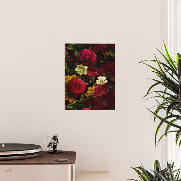 Dutch Midnight Vintage Red Roses Garden Poster Gallery Image 2