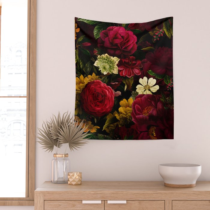 Dutch Midnight Vintage Red Roses Garden Wall Tapestry Gallery Image 2
