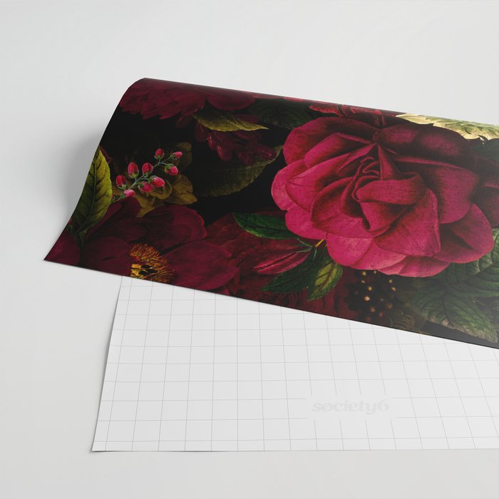 Dutch Midnight Vintage Red Roses Garden Wrapping Paper Gallery Image 2