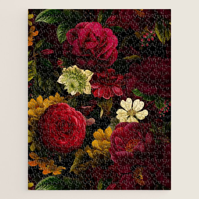 Dutch Midnight Vintage Red Roses Garden Jigsaw Puzzle Gallery Image 1