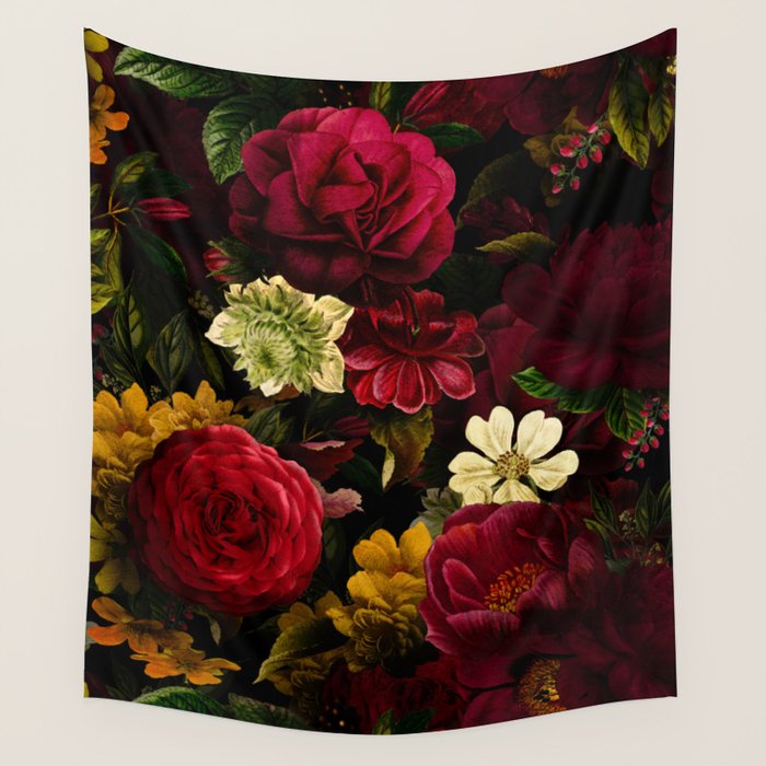 Dutch Midnight Vintage Red Roses Garden Wall Tapestry Gallery Image 4