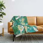 Japanese Flying Crane Aqua Mint Forest Pattern Throw Blanket Gallery Image 1