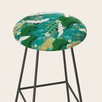 Japanese Flying Crane Aqua Mint Forest Pattern Stool Gallery Image 2
