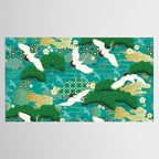 Japanese Flying Crane Aqua Mint Forest Pattern Tablecloth Gallery Image 2