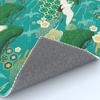Japanese Flying Crane Aqua Mint Forest Pattern Rug Gallery Image 4