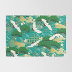 Japanese Flying Crane Aqua Mint Forest Pattern Rug Gallery Image 2