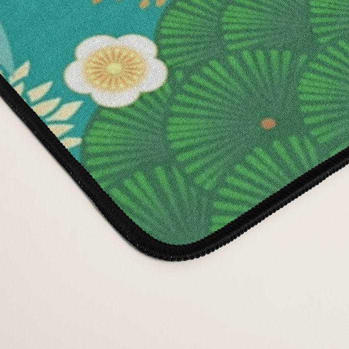 Japanese Flying Crane Aqua Mint Forest Pattern Desk Mat Gallery Image 4