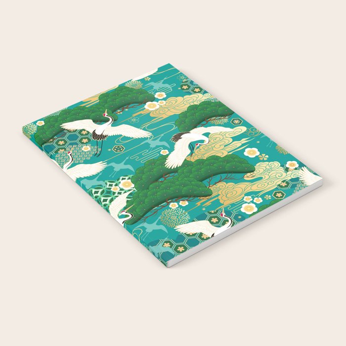 Japanese Flying Crane Aqua Mint Forest Pattern Notebook Gallery Image 2
