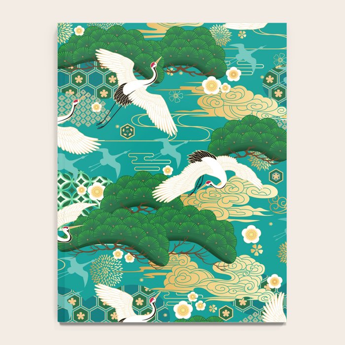 Japanese Flying Crane Aqua Mint Forest Pattern Notebook Gallery Image 4