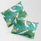Japanese Flying Crane Aqua Mint Forest Pattern Pillow Sham Gallery Image 3