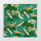 Japanese Flying Crane Aqua Mint Forest Pattern Wood Wall Art Gallery Image 1