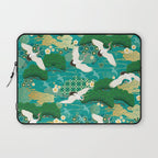Japanese Flying Crane Aqua Mint Forest Pattern Laptop Sleeve Gallery Image 1