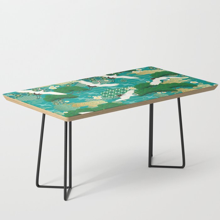 Japanese Flying Crane Aqua Mint Forest Pattern Coffee Table Gallery Image 1