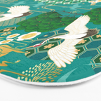 Japanese Flying Crane Aqua Mint Forest Pattern Bath Mat Gallery Image 3