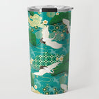 Japanese Flying Crane Aqua Mint Forest Pattern Travel Mug Gallery Image 1