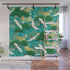 Japanese Flying Crane Aqua Mint Forest Pattern Wall Mural Gallery Image 1