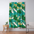 Japanese Flying Crane Aqua Mint Forest Pattern Window Curtain Gallery Image 5
