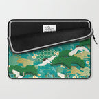 Japanese Flying Crane Aqua Mint Forest Pattern Laptop Sleeve Gallery Image 2