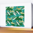 Japanese Flying Crane Aqua Mint Forest Pattern Wall Mural Gallery Image 2