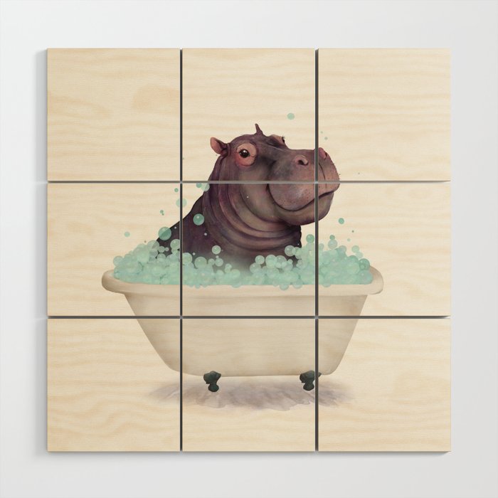 Hippo in the Bathtub  Wood Wall Art Gallery Image 1