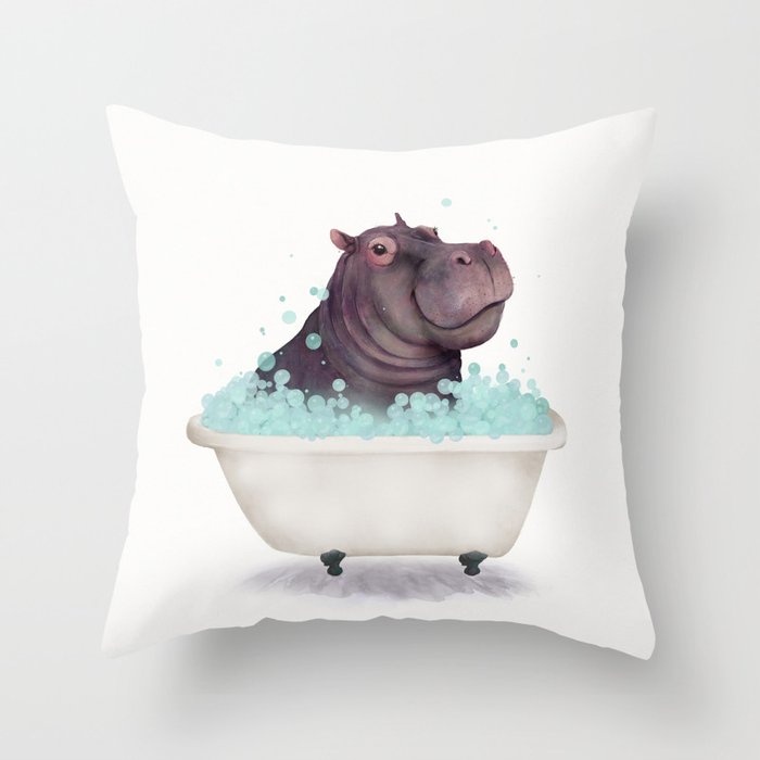 Hippo in the Bathtub  Throw Pillow Gallery Image 6