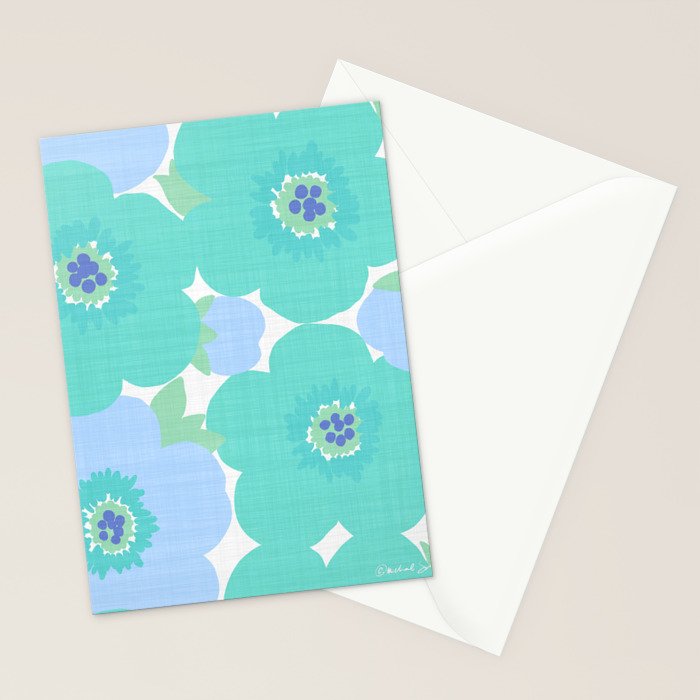 Bright Summer Floral Mid-Century Style Flower Pattern Stationery Card Gallery Image 2