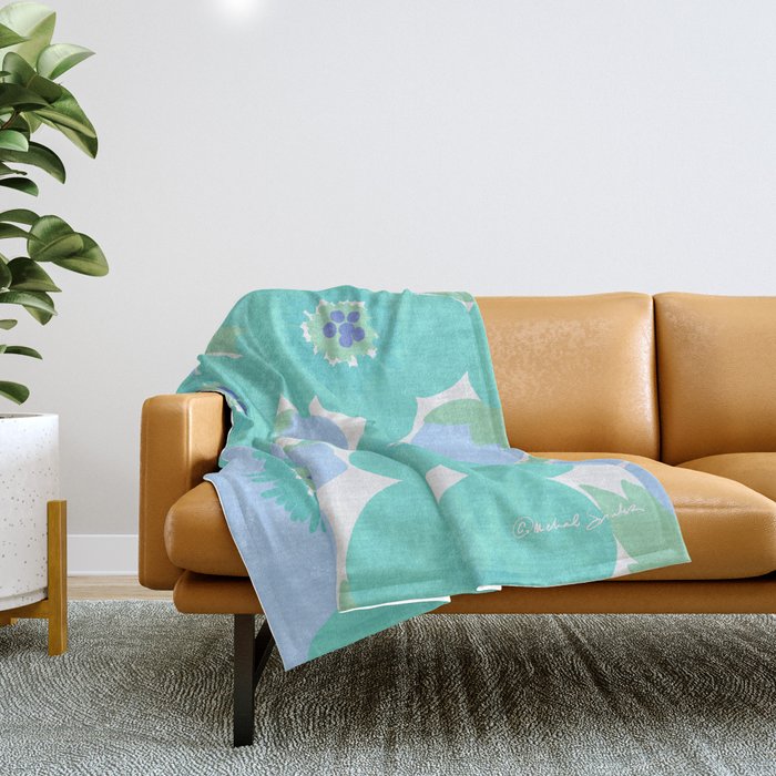 Bright Summer Floral Mid-Century Style Flower Pattern Throw Blanket Gallery Image 1
