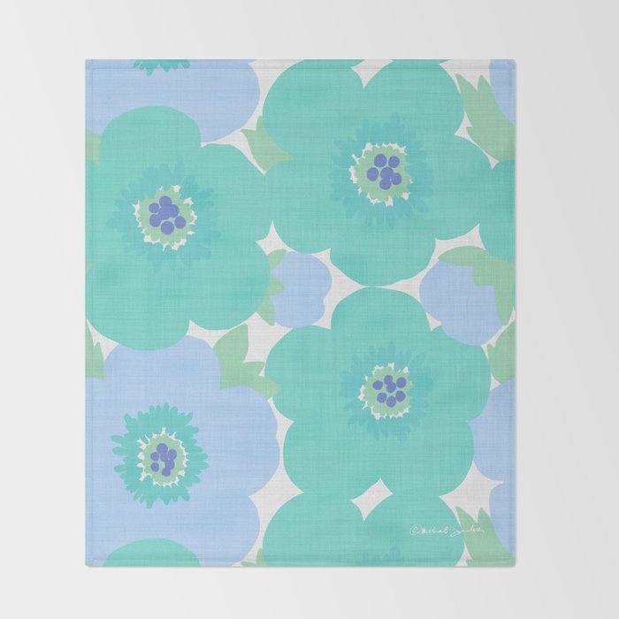 Bright Summer Floral Mid-Century Style Flower Pattern Throw Blanket Gallery Image 2