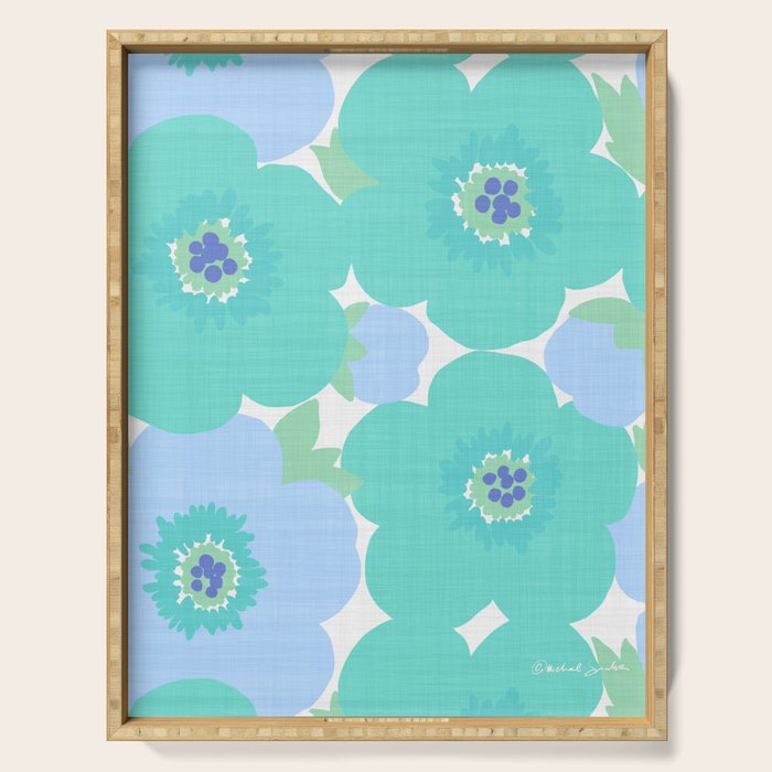 Bright Summer Floral Mid-Century Style Flower Pattern Serving Tray Gallery Image 1