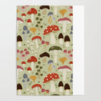 Whimsical Forest Mushrooms Pattern Poster Gallery Image 4