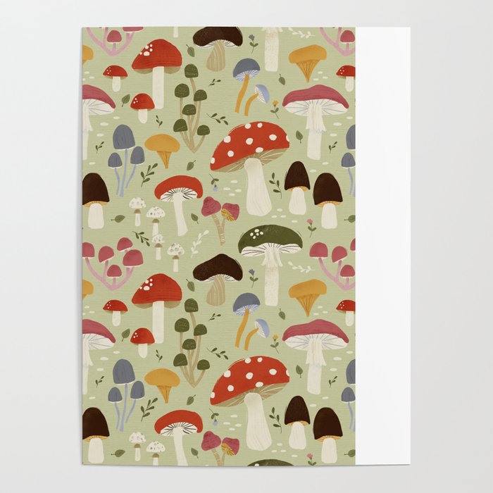 Whimsical Forest Mushrooms Pattern Poster Gallery Image 4