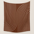 Minimal Line Curvature XIX Brick Red Mid Century Modern Arch Abstract Wall Tapestry Gallery Image 4