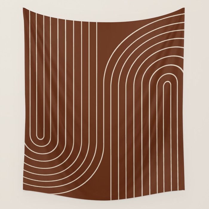 Minimal Line Curvature XIX Brick Red Mid Century Modern Arch Abstract Wall Tapestry Gallery Image 4