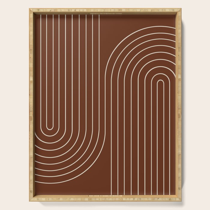 Minimal Line Curvature XIX Brick Red Mid Century Modern Arch Abstract Serving Tray Gallery Image 1