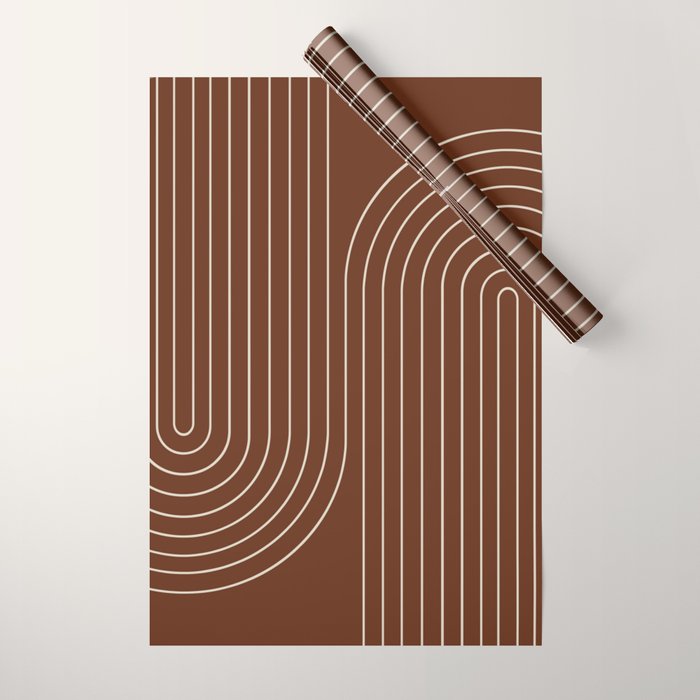 Minimal Line Curvature XIX Brick Red Mid Century Modern Arch Abstract Wrapping Paper Gallery Image 1