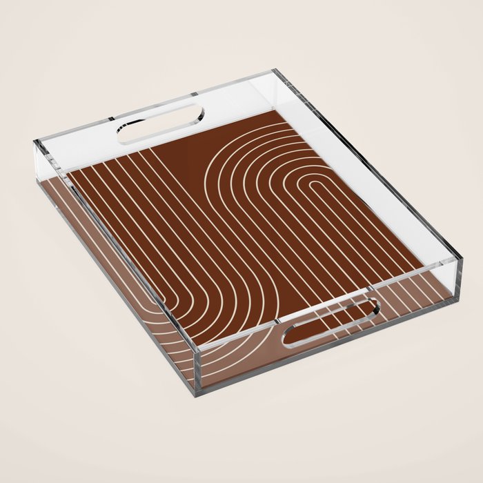 Minimal Line Curvature XIX Brick Red Mid Century Modern Arch Abstract Acrylic Tray Gallery Image 1