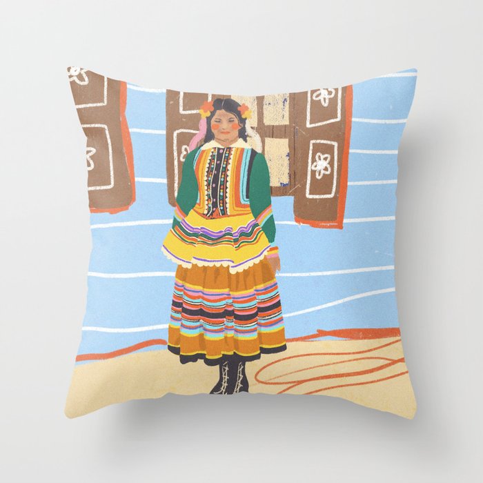 Folk heroine portraitgigi-rosado, Throw Pillow Gallery Image 6