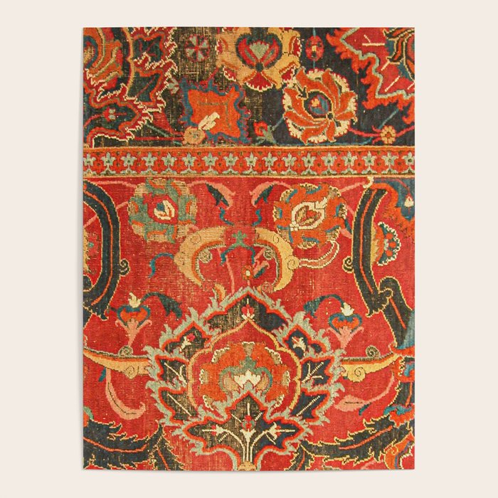 Red Arabic Rug I // 17th Century Colorful Firey Red Light Teal Sapphire Navy Blue Ornate Pattern Poster Gallery Image 4