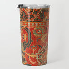 Red Arabic Rug I // 17th Century Colorful Firey Red Light Teal Sapphire Navy Blue Ornate Pattern Travel Mug Gallery Image 3