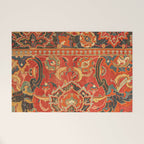 Red Arabic Rug I // 17th Century Colorful Firey Red Light Teal Sapphire Navy Blue Ornate Pattern Welcome Mat Gallery Image 1