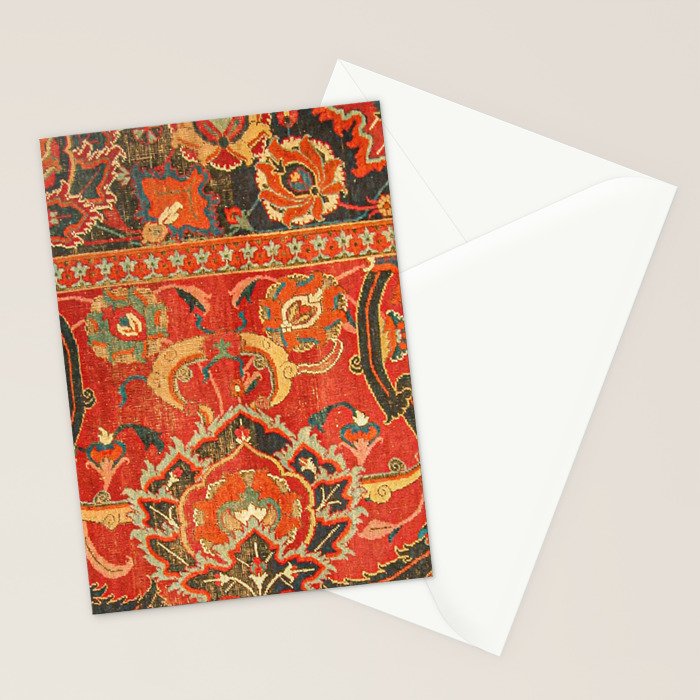 Red Arabic Rug I // 17th Century Colorful Firey Red Light Teal Sapphire Navy Blue Ornate Pattern Stationery Card Gallery Image 2