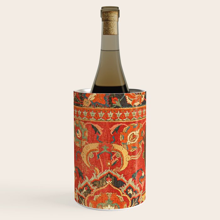Red Arabic Rug I // 17th Century Colorful Firey Red Light Teal Sapphire Navy Blue Ornate Pattern Wine Chiller Gallery Image 1