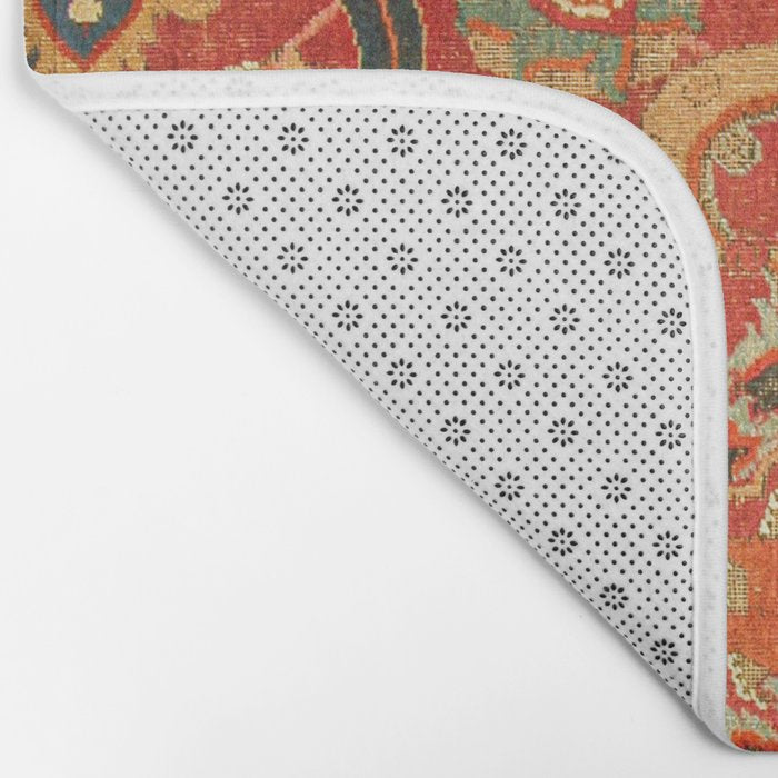 Red Arabic Rug I // 17th Century Colorful Firey Red Light Teal Sapphire Navy Blue Ornate Pattern Bath Mat Gallery Image 2