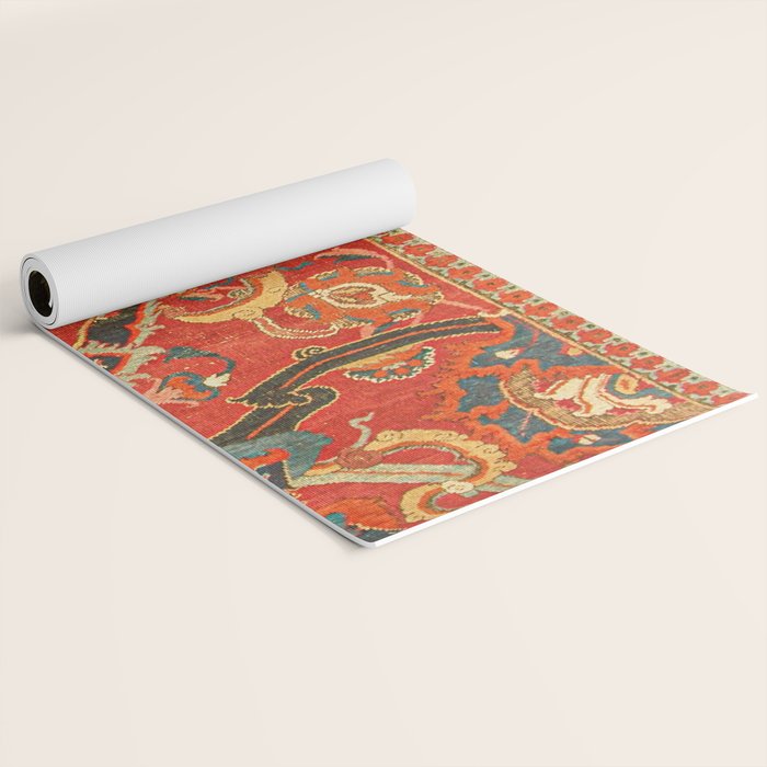 Red Arabic Rug I // 17th Century Colorful Firey Red Light Teal Sapphire Navy Blue Ornate Pattern Yoga Mat Gallery Image 2