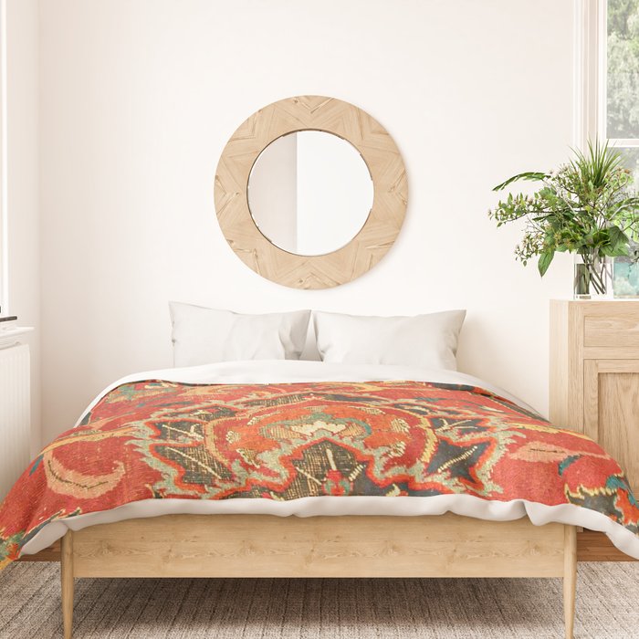 Red Arabic Rug I // 17th Century Colorful Firey Red Light Teal Sapphire Navy Blue Ornate Pattern Duvet Cover Gallery Image 3