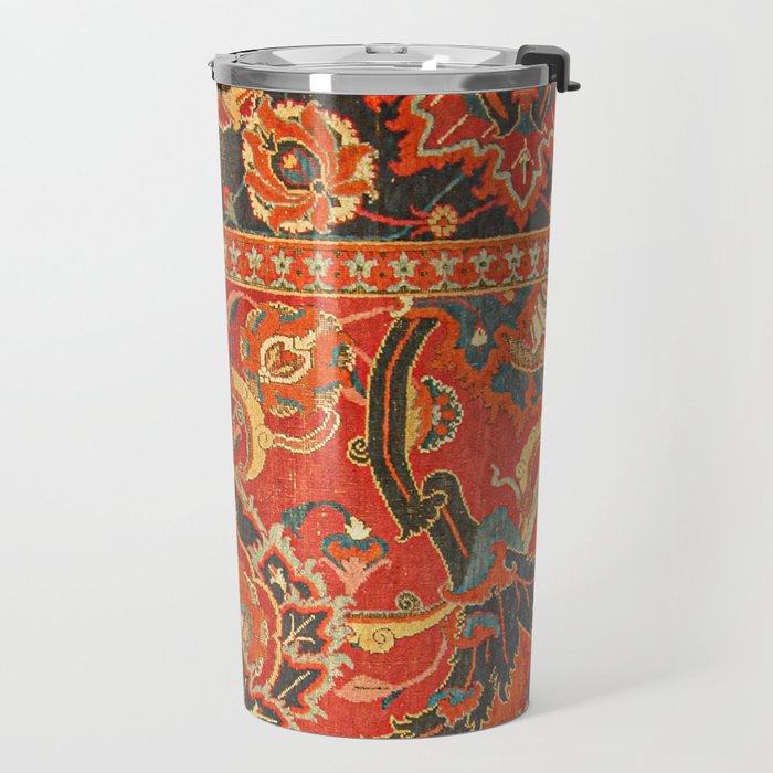 Red Arabic Rug I // 17th Century Colorful Firey Red Light Teal Sapphire Navy Blue Ornate Pattern Travel Mug Gallery Image 2