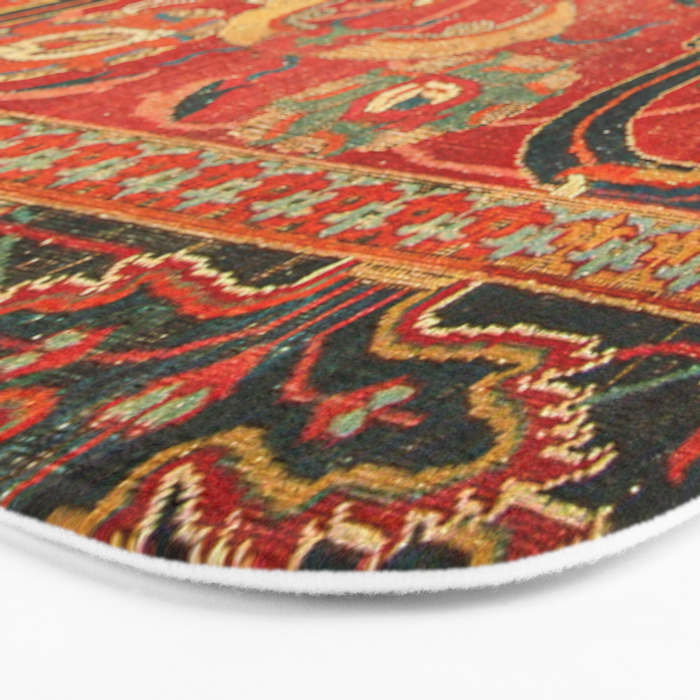 Red Arabic Rug I // 17th Century Colorful Firey Red Light Teal Sapphire Navy Blue Ornate Pattern Bath Mat Gallery Image 3