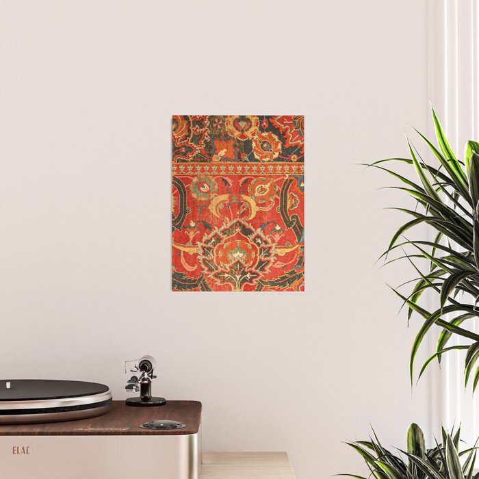 Red Arabic Rug I // 17th Century Colorful Firey Red Light Teal Sapphire Navy Blue Ornate Pattern Poster Gallery Image 2